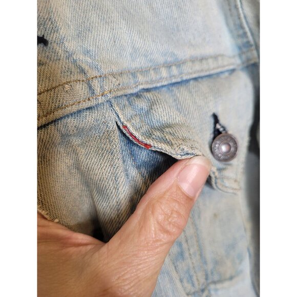 Mens VTG LEVI'S Thrashed Distressed Trucker Denim Jacket Sun Bleached Frayed - Picture 9 of 15